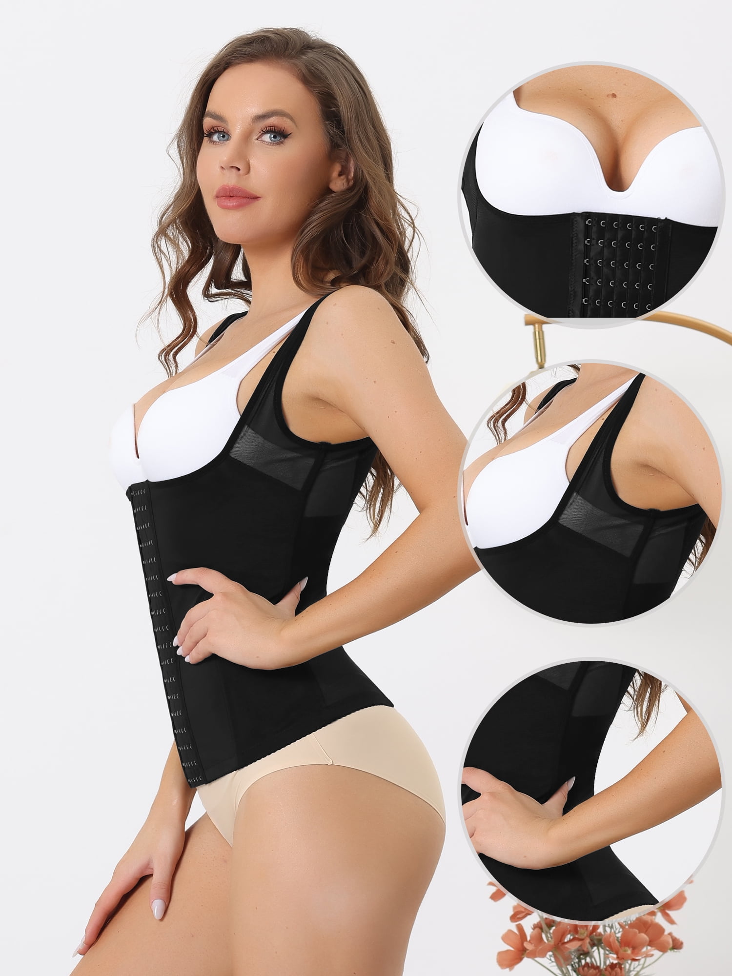 DARING DIVA Women's Waist Corset Shapewear Tummy Control Tank Top Black Medium