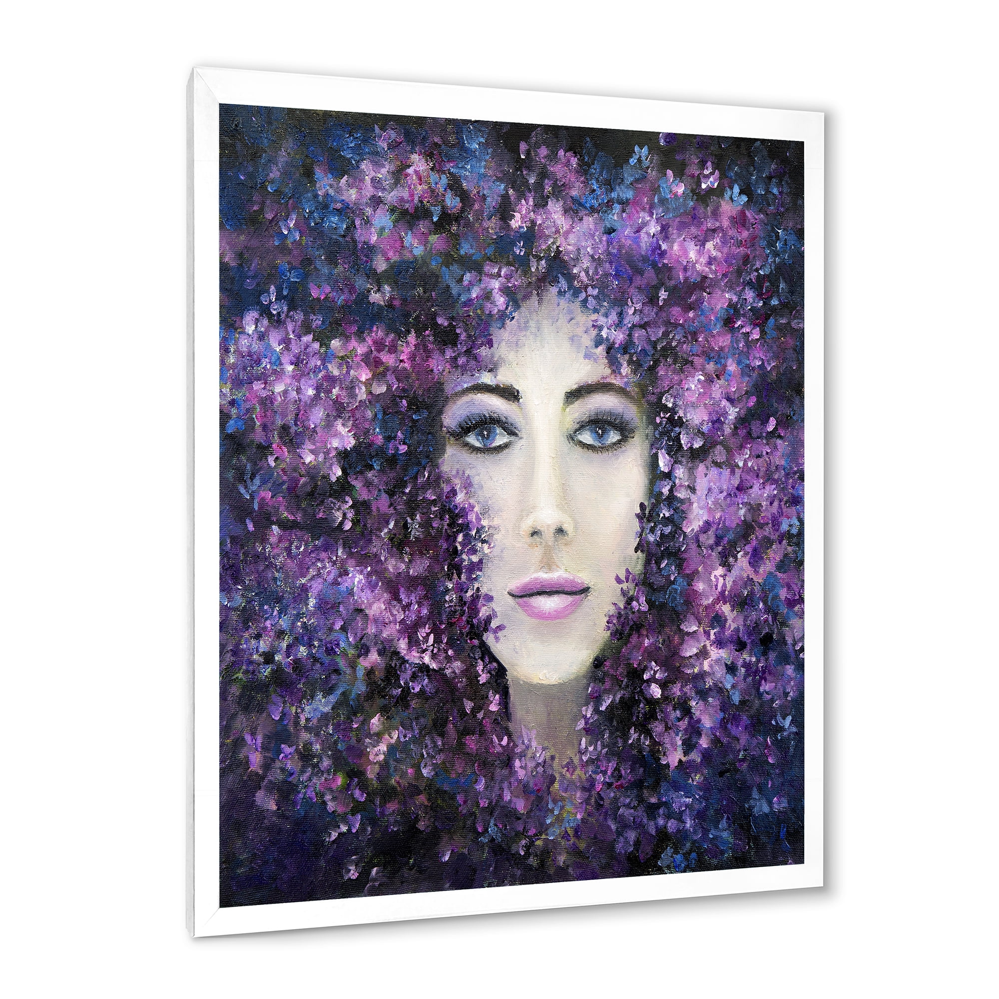 Designart 'Portrait of A Lady With Purple Lavender Flowers' Modern Framed Art Print