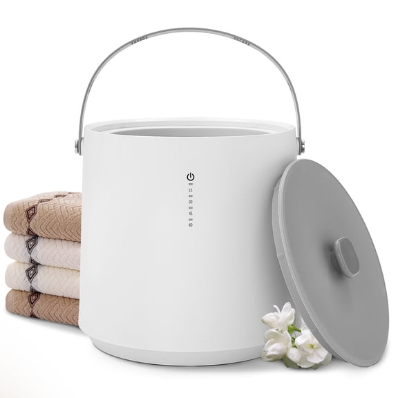 KEY TEK 20L Towel Warmer for Bathroom, Large Hot Towel Warmer Bucket for Two Oversized 40" x 70" Bathrobes, Heated Towel Warmer for Bath Towels and Spa Use, 4 Timer Settings, LED Display, Gray