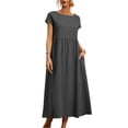 thumbnail image 3 of Laqbezok Women's Cotton Linen Blend Midi Dress, Short Sleeve Empire Waist Casual Sundress, A-Line Flowy Summer Gown with Pockets, 3 of 5