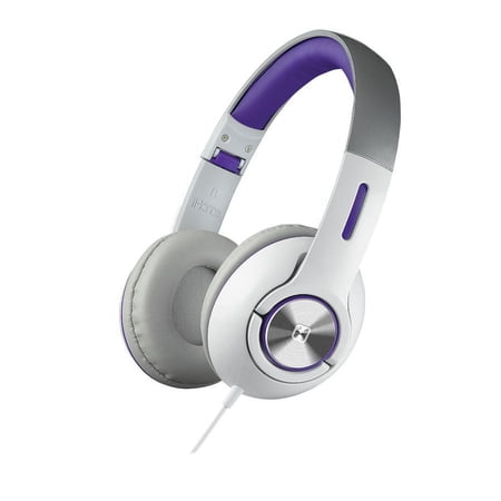iHome Folding 3.5mm Headphones with Travel Pouch (White/Purple) - Non-Retail Packaging
