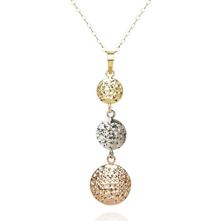 Simply Gold Domed Circle Drop Pendant Necklace in 10kt Three-Tone Gold