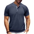 thumbnail image 2 of CIENVNSTG Solid Color Casual Mens Henley Shirts Waffle Knit Crew Neck 3 Button Collarless Short Sleeve Lightweight Soft Breathable Basic Tops For Summer Daily Clothing Royal Blue 2XL, 2 of 5