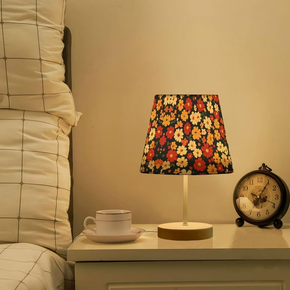 Yayeee Mini Table Lamp 10.8" Dimmable with Fabric Shade 3 Color Temperatures, Red Floral
