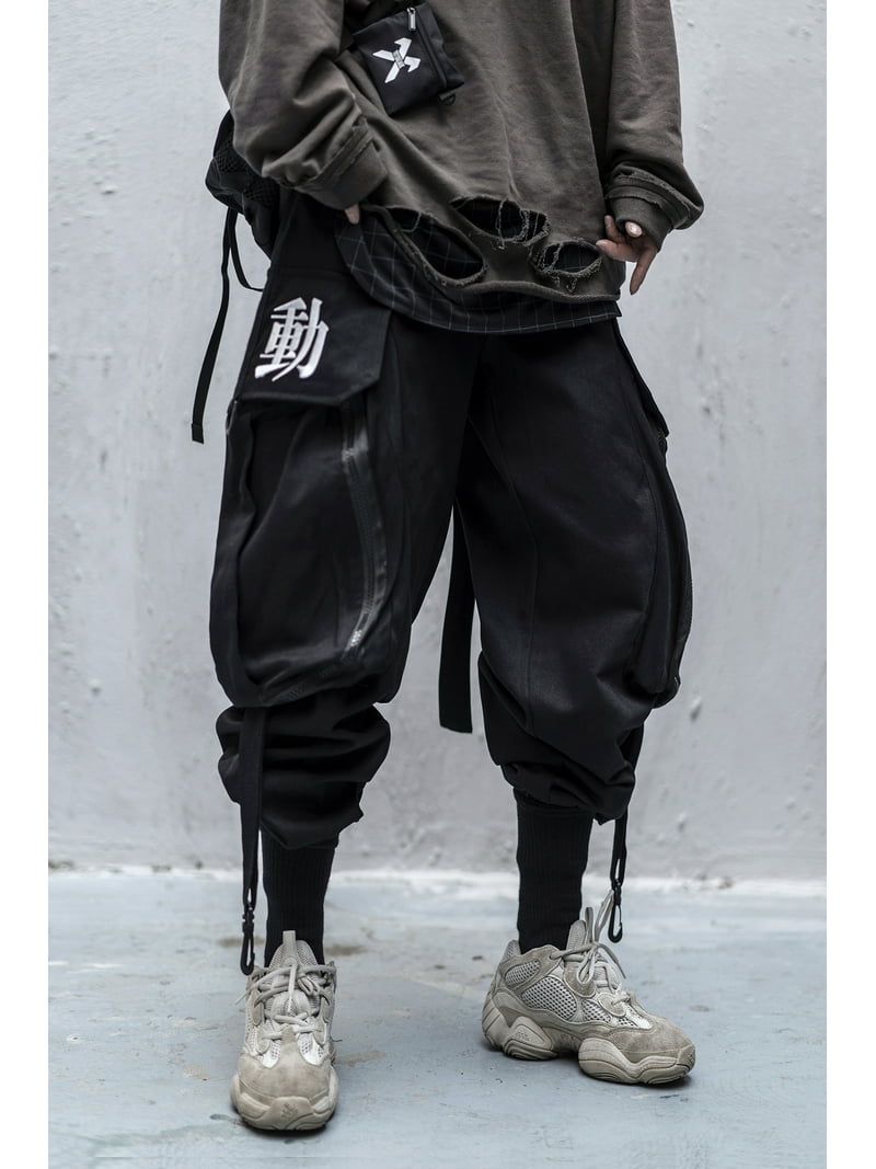 Niepce Inc Men's Baggy Cargo Techwear Pants, Black Japanese