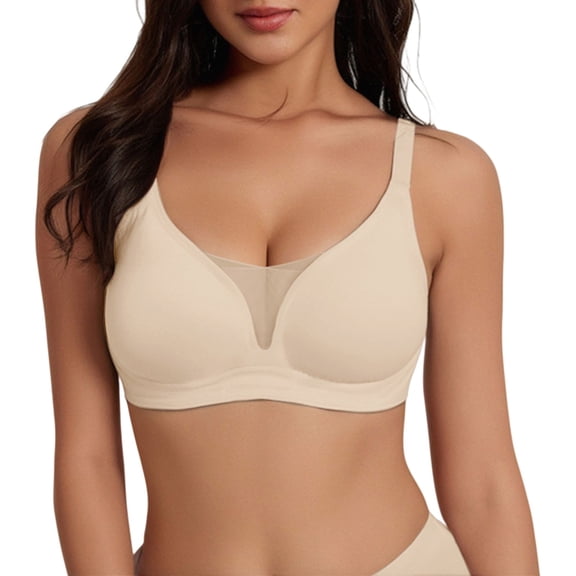 Tweang Bras for Women Wireless Push Up No Wire Convertible Straps Cozy Adjustable Bra Comfort Wirefree Padded Bras for Women Full Coverage No Underwire Everyday Bras Tshirt Brassiere Beige L