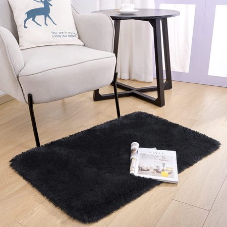 Lochas Soft Fluffy Area Rug Modern Shaggy Rugs for Bedroom Kids Room Nursery Floor Carpets, 2'x 3',Black