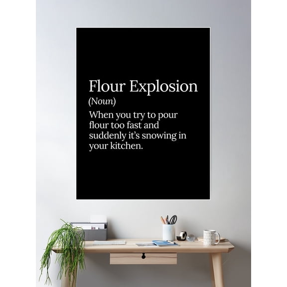 Flour Explosion Kitchen Disaster Poster Wall Art, Modern Wall Decor For Living Room Bedroom, 12x18 UNFRAMED