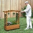 thumbnail image 4 of Dextrus Raised Garden Bed with Trellis Hanging Roof, Wood Planter Box with Drainage Holes and Wheels for Climbing Plants Flowers, Brown, 4 of 11