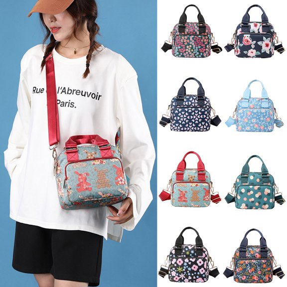 ibiyuan Tote Bag For Work Floral Print Nylon Adjustable Strap Crossbody Messenger Shoulder Bag for Women, Casual Travel Daily Handbag Gifts For Girlfriend