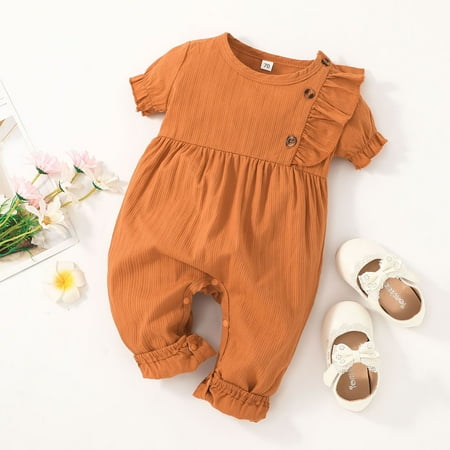 

dmqupv Easter for Girls 4-5 Girls Ruffles Baby Jumpsuit Clothes 318M Solid Boys Sleeve Summer Dress for Girls 10-12 Brown 12-18 Months