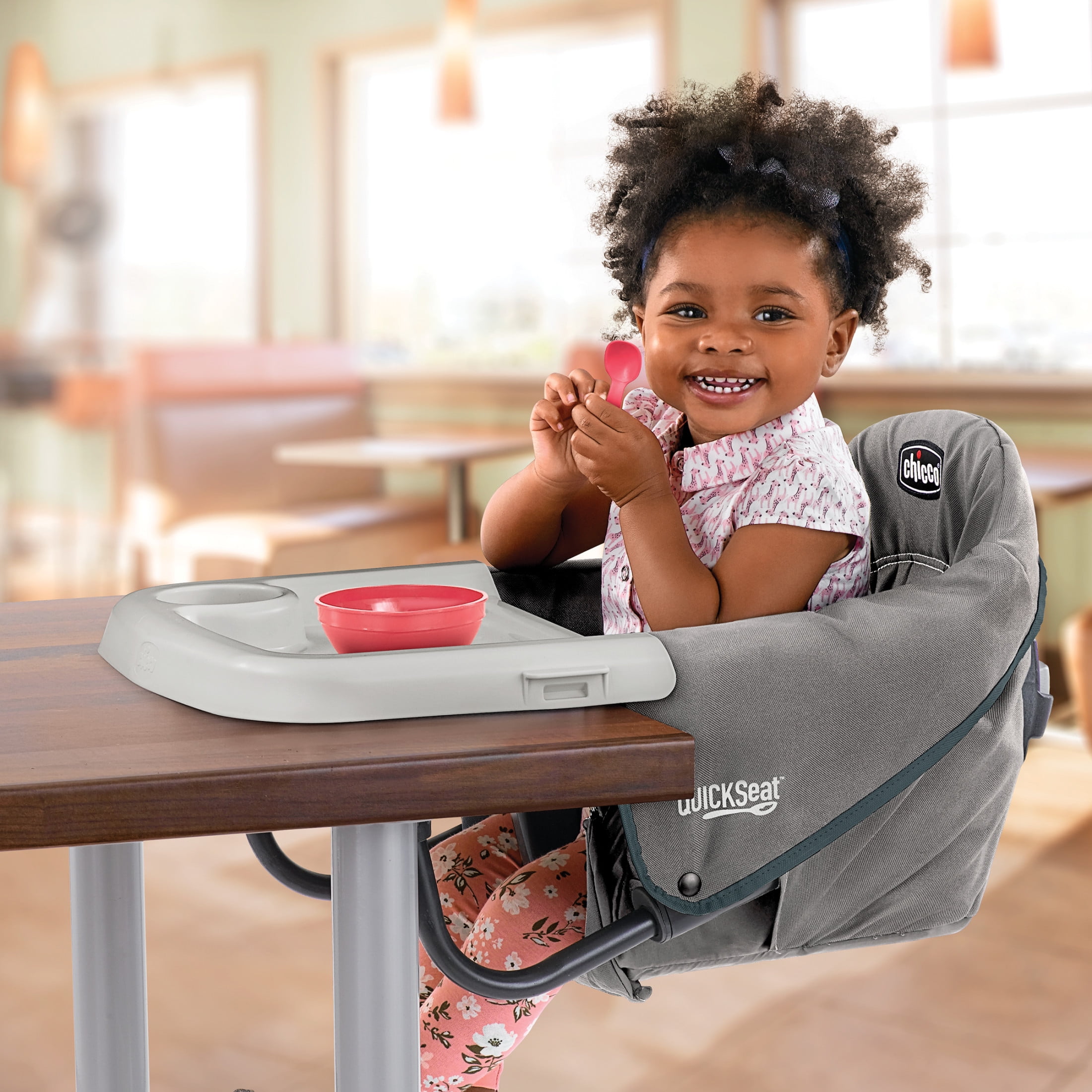 Chicco QuickSeat Table Hook-on Chair with Snap-on Tray - Graphite (Grey), New