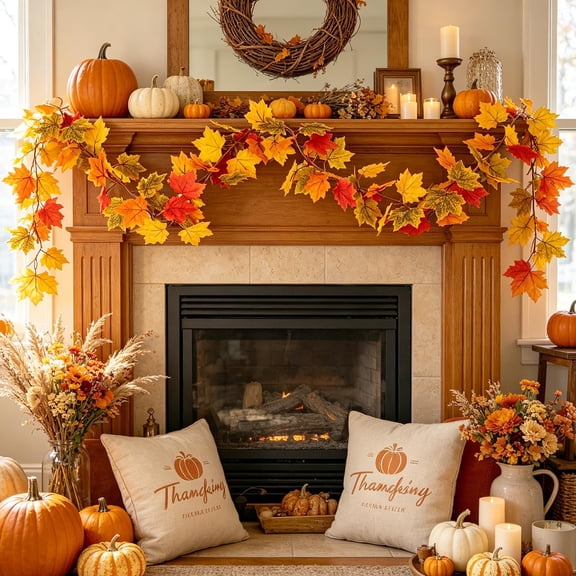 SUORE Halloween Garlands, Halloween Garland Decor, Halloween Maple Leaf, Halloween Artificial Garlands for Indoor Home Office, Halloween Garland for Mantle