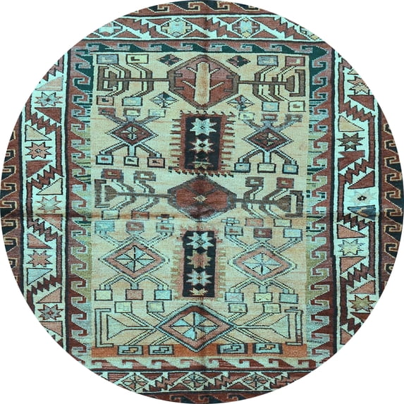Ahgly Company Indoor Round Persian Light Blue Traditional Area Rugs, 7' Round