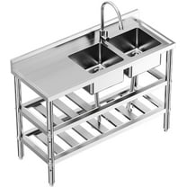 Towallmark Free Standing Commercial Kitchen Sink, Stainless Steel Double Bowl Utility Sink, 39 Inch