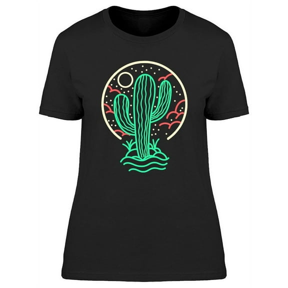 Cactus Line Art T-Shirt Women -Image by Shutterstock, Female Large