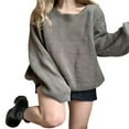 thumbnail image 3 of Femmes Printemps Automne Casual Pull Gris Manches Longues O Cou Encolure Dégagée, 3 of 6