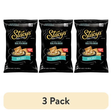 (3 pack) Stacy’s No Artificial Colors or Flavors Sea Salt Pita Chips Bag, 16 oz