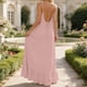 thumbnail image 2 of Mujeres Maxi Vestido de Verano Lino Siente V-Cuello Estilo de Suspensión sin Espalda Ajustable Volantes Doblado, Suelto Vestido Fluido para las Mujeres Playa, 2 of 7