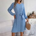 thumbnail image 4 of abtuhar Womens Summer Dresses,Women's Fall New Casual Long Sleeve Floral Hem Pleated Skirt Plus Size Dresses,Light Blue, 4 of 5