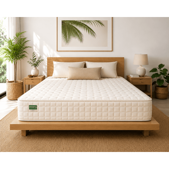 Palmpring Organic Cambay Queen Mattress - Organic Coconut Coir 8” Extra Firm 1 Layer Comfortable Sleep Bed Dust Free