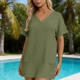thumbnail image 6 of Womens Swimsuit Cover Up Short Sleeve V Neck Bathing Suit Civerup Summer Casual Beach Dresses Plus Size Fashion, 6 of 7