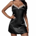 thumbnail image 2 of Xixinqiwan Lingerie for Women Silk Satin Nightgowns Negligee Sexy Slip Nighty Chemise Babydoll Sleepwear Black L, 2 of 6