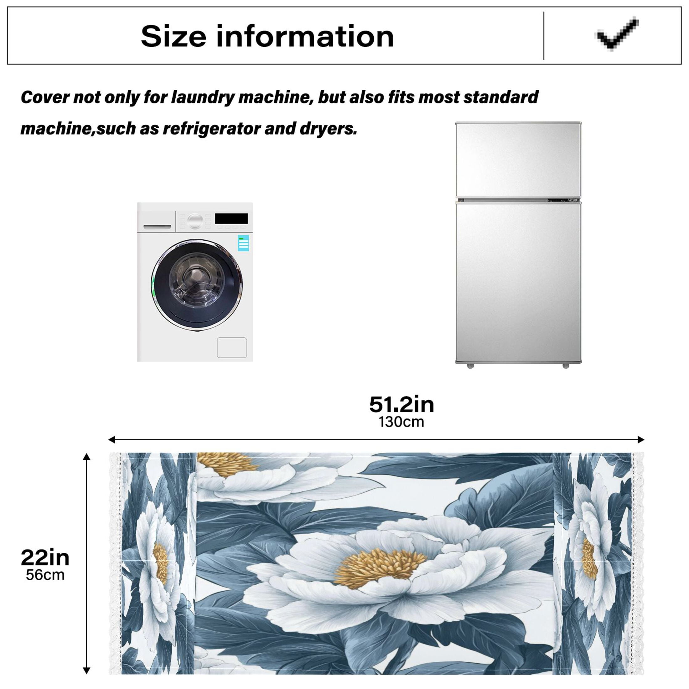 White PeonyWasher and Dryer Covers Dust-Proof and Oil Resistant Fridge Cover with 4 Storage Pockets Washing Machine Top Cover for Laundry Kitchen Home 51.2 x 22 In