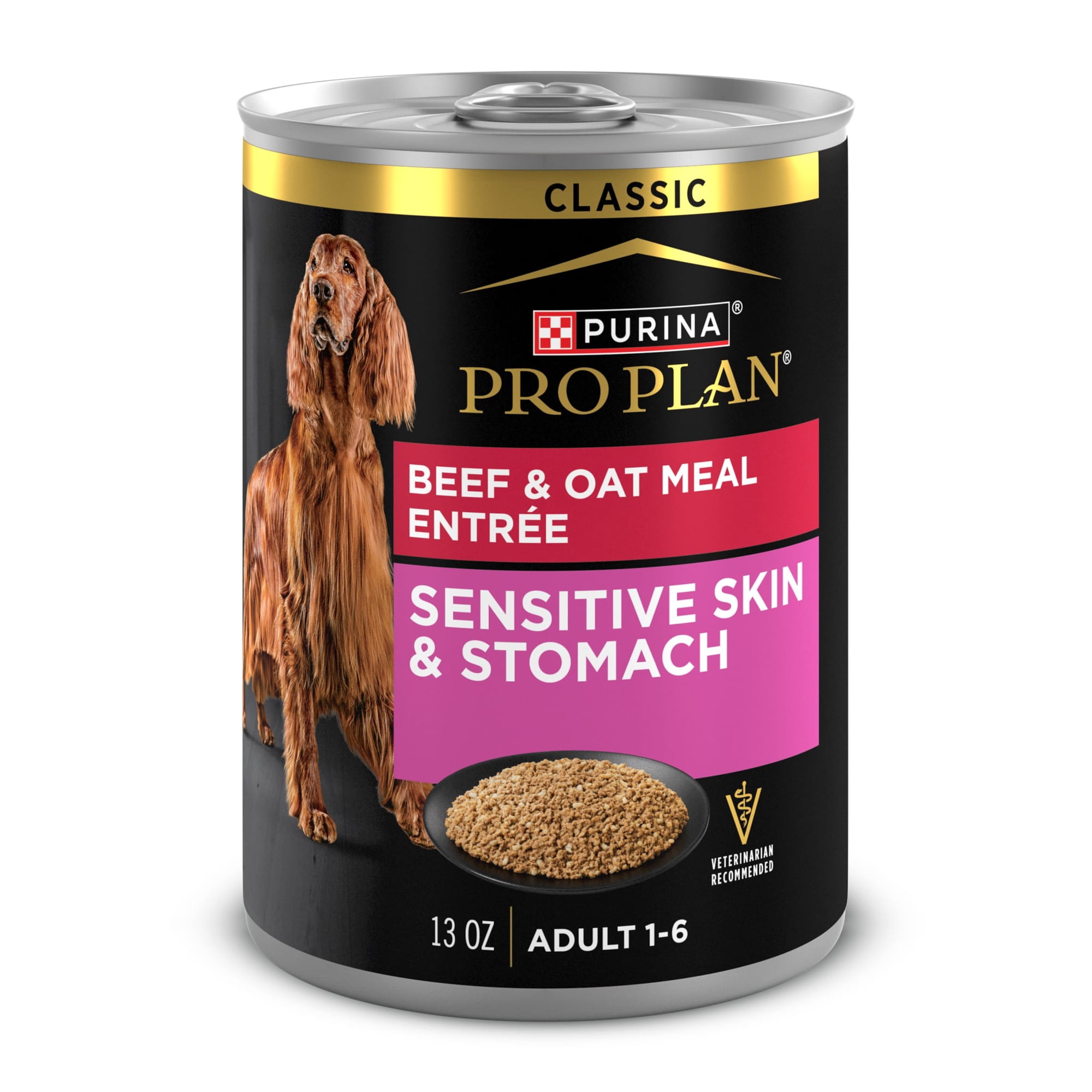 Purina Pro Plan Sensitive Skin and Stomach Wet Dog Food Classic Pate Beef and Oatmeal Entrée, 13 oz Can