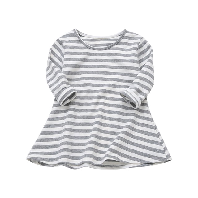 Bwiyojiz Tailles Mode 80-120 Robe à Manches Longues à Col Rond Coton Tout-Petit Enfants Mignonne Couleur Unie Extensible Jupe Plissée Robe Trapèze, 2 Ans, Cadeaux pour la Famille, Gris