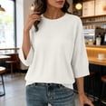thumbnail image 7 of Women's Solid Knit Quarter Sleeve Round Neck Casual Sweater Top, 7 of 7