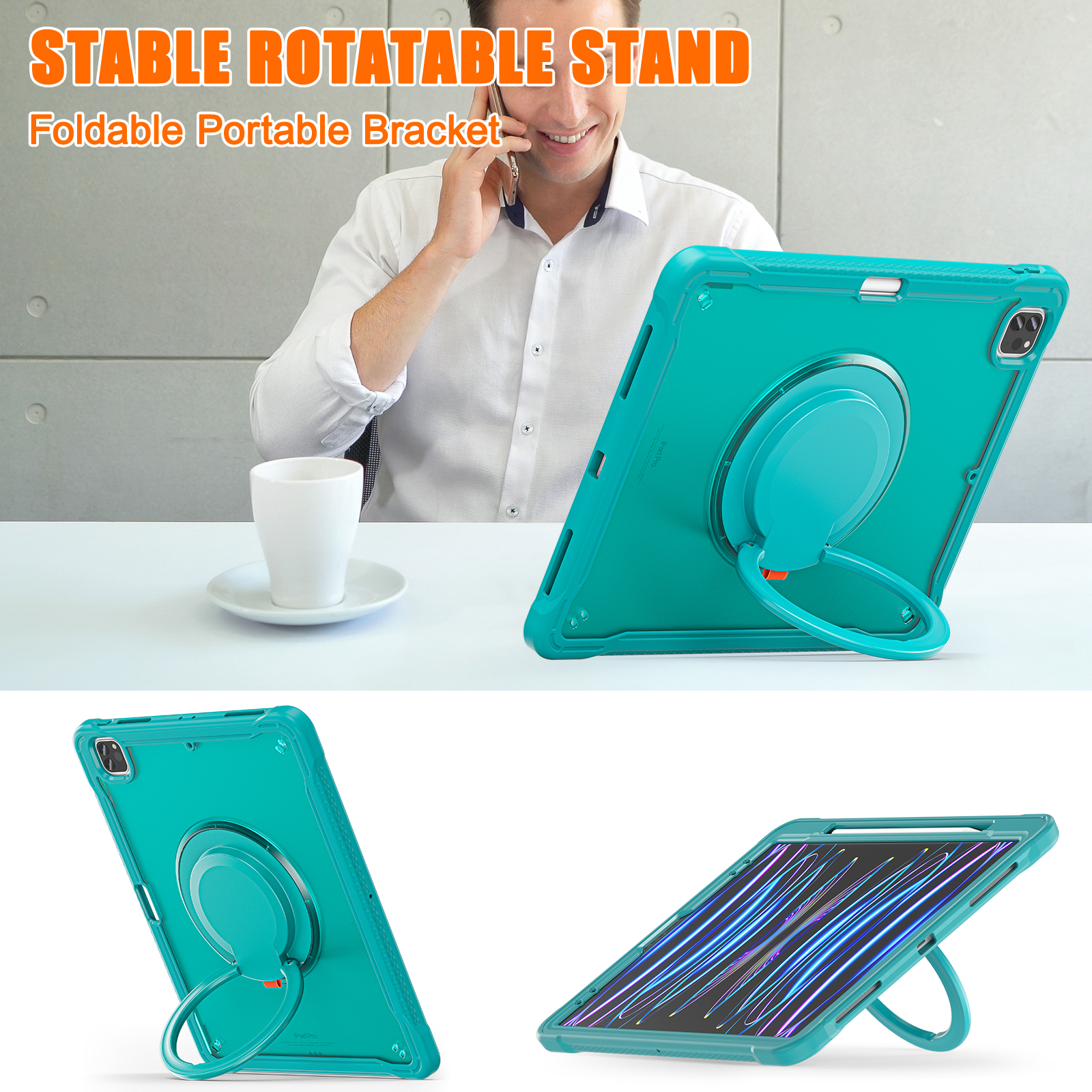 Allytecgroup Rugged Case for Apple iPad Air 13" M3 M2 2025 2024, with Pencil Holder Shoulder Strap Heavy Duty Shockproof Lightweight Rotating Multi Angle Kickstand Case Cover for iPad Air 13,Blue
