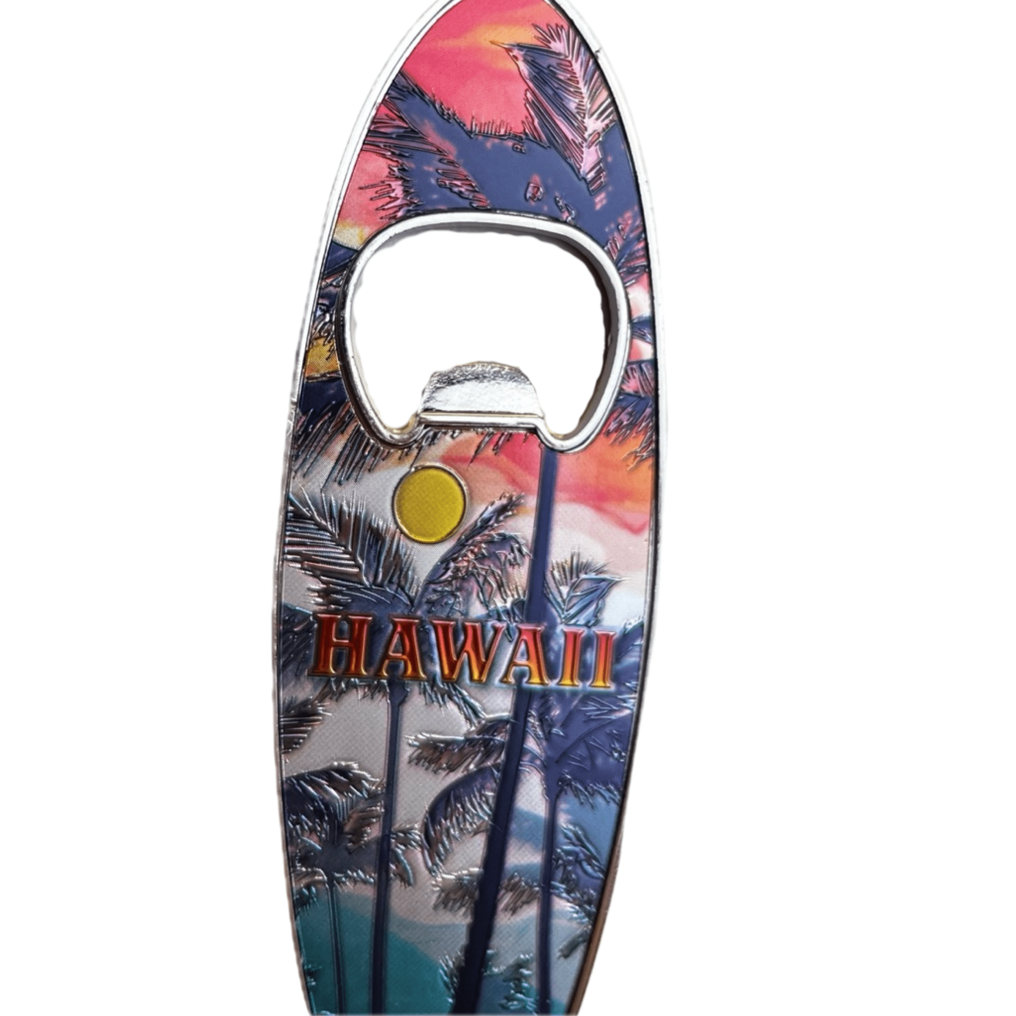 Island Heritage Magnetic Bottle Opener with Palm Sunset Design