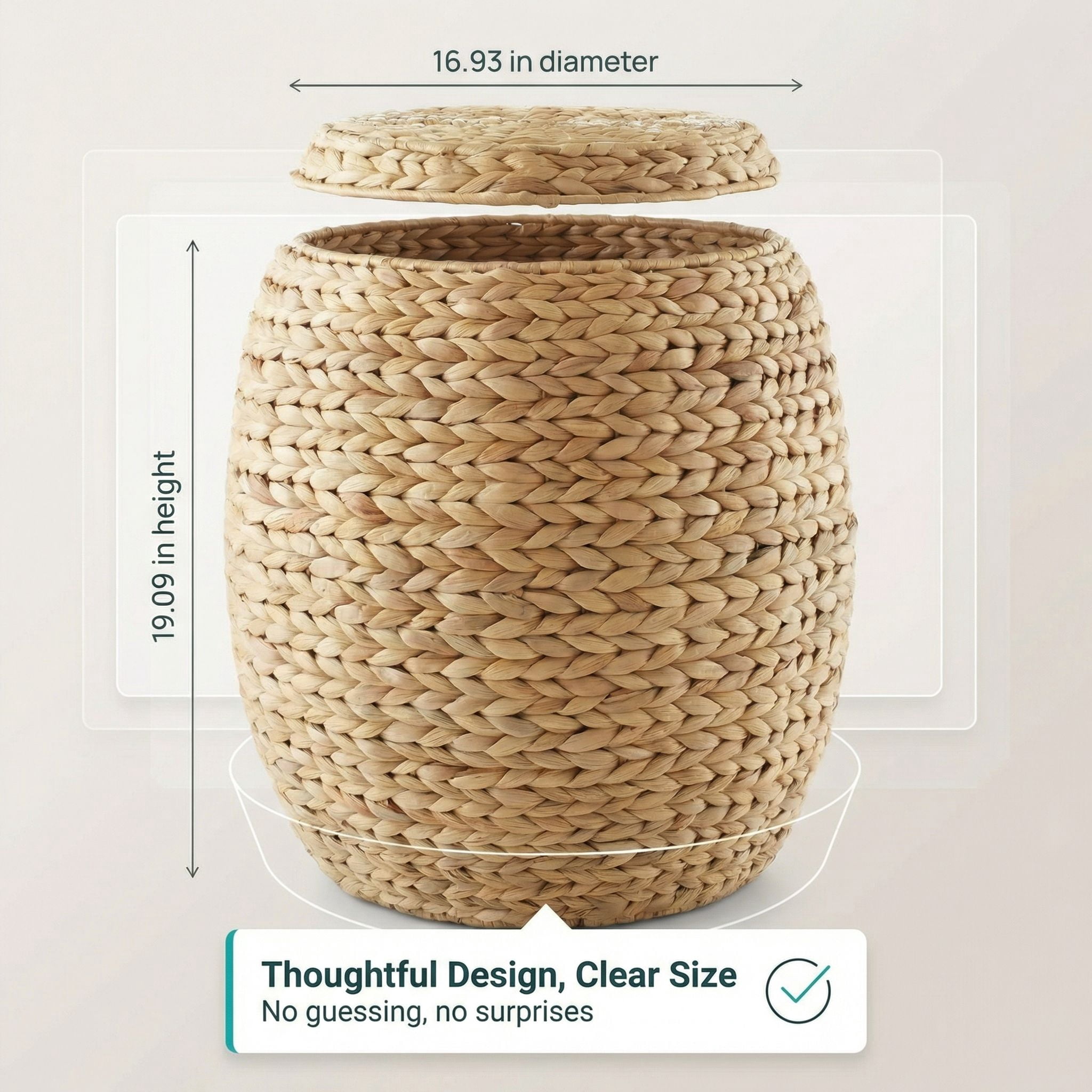 DEILSY Natural Round Water Hyacinth Storage Basket with Lid - Multipurpose Woven Storage Basket, Decorative Round Woven Basket for Living Room, Closet, Bedroom, Bathroom or Laundry
