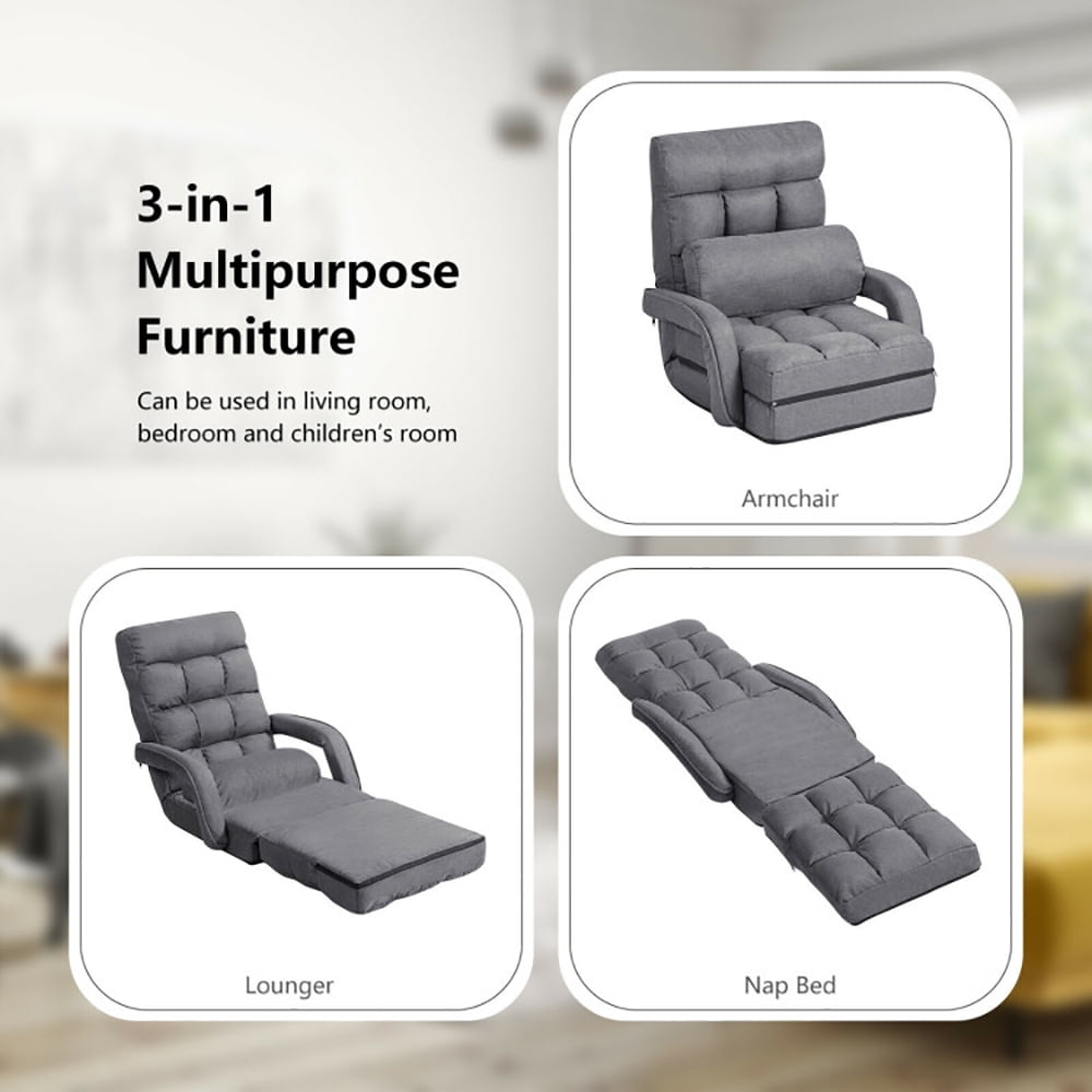 Finihen Folding Lazy Sofa Chair, Floor Chair, Folding Lazy Floor Chair Sofa with Armrests and Pillow, for Living Room, Bedroom, for Gaming, Reading, Gray Finihen Folding Lazy Sofa Chair, Floor Chair, Folding Lazy Floor Chair Sofa with Armrests and Pillow, for Living Room, Bedroom, for Gaming, Reading, Gray