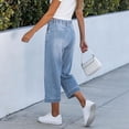 thumbnail image 4 of Capri Jeans for Women Elastic High Waist Relaxed Fit Wide Straight Leg Stretchy Denim Capris with Pockets Cropped Jeans, 4 of 6