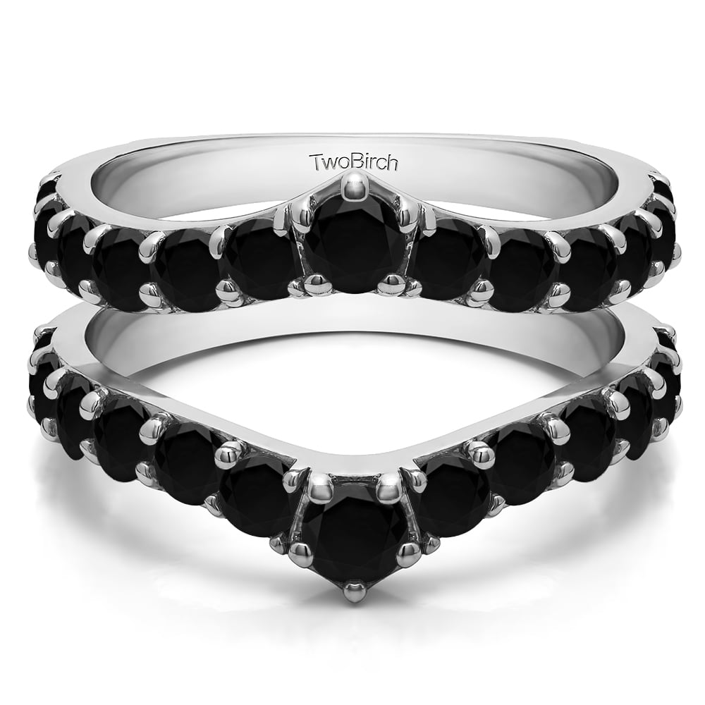 TwoBirch TwoBirch Ring Guard Enhancer In Sterling Silver With Black Diamonds (0.74ctw