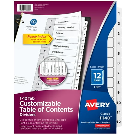 UPC: 0072782111403 | Avery Ready Index 12 Tab Dividers  Customizable TOC  1 Set (11140)