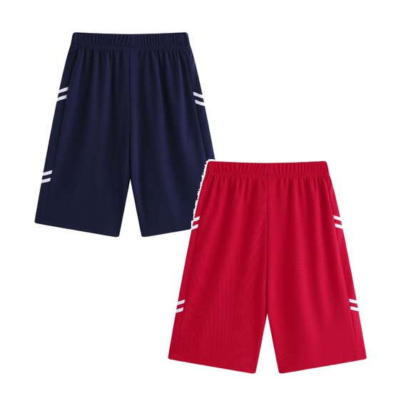 SGMVNU 2 Pack Boys Basketball Shorts Summer Stretch Athletic Sports Shorts Lightweight Running Shorts Activewear, Size 13-14 Years, Navy, Red