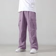 thumbnail image 3 of DJDLJWCJ Teen Boys School Uniform Pants Straight Fit Wide Leg Cargo Pants Elastic Waist Comforty Lightweight Pants Purple Size 7, 3 of 6