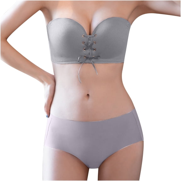 asdoklhq Summer Fall Sports Bras for Women 2026,Womens Fashion Plus Front Lacing Non-slip Strip Strapless Underwear Gathering Wipe Chest Type Anti-slip Traceless Bra Women's Suit