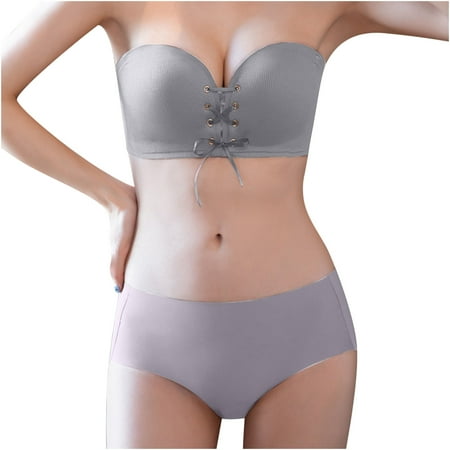 

asdoklhq Summer Fall Sports Bras for Women 2023 Womens Fashion Plus Clearance Front Lacing Non-slip Strip Strapless Underwear Gathering Wipe Chest Type Anti-slip Traceless Bra Women s Suit