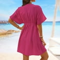 thumbnail image 5 of Mingw Womens Midi Dress Summer Short Sleeve Babydoll for Women Classic Sundress Tiered Pleated Swing Flowy Loose Beach Casual Smocked ,M,Hot Pink, 5 of 5