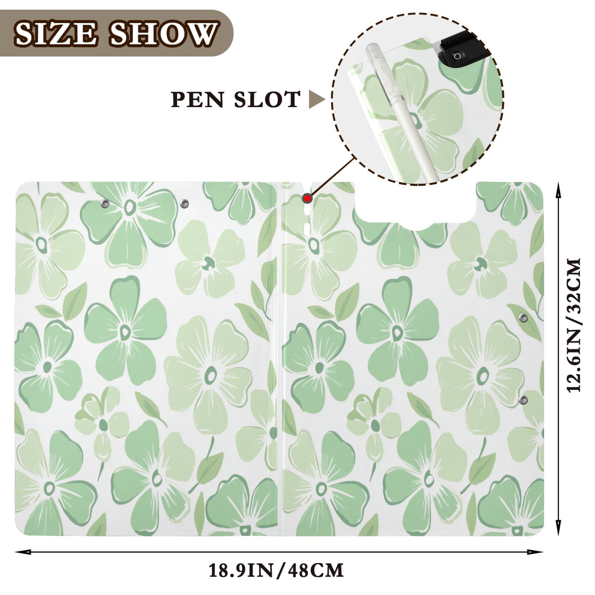 FORMRS A4 Clipboard Folder with Pen Holder Horizontal Foldable School Office Binder, Green Floral