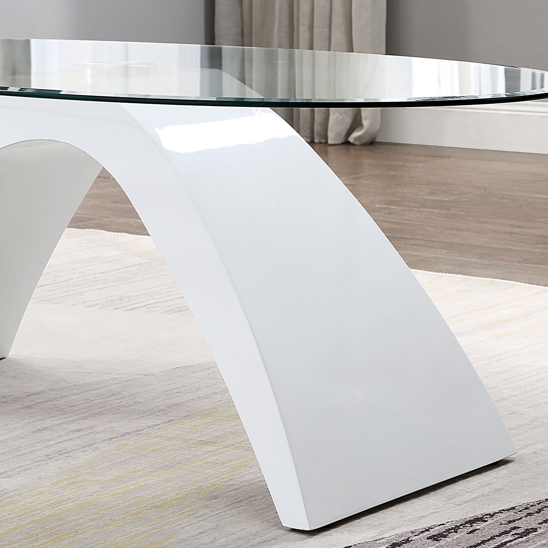 Furniture of America Maore Glass Top 2-Piece Coffee Table Set, White
