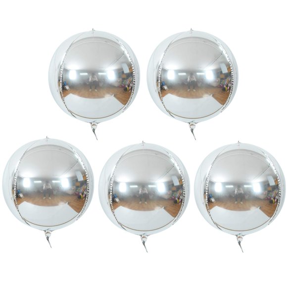 TONIFUL 5Pcs Large Sliver 4D Giant Round Foil Balloon Big Mirror Metallic Mylar Sephere Ballons for Christmas New Year Boy Birthday Party Wedding Baby Shower Decoration Supplies(22inch)