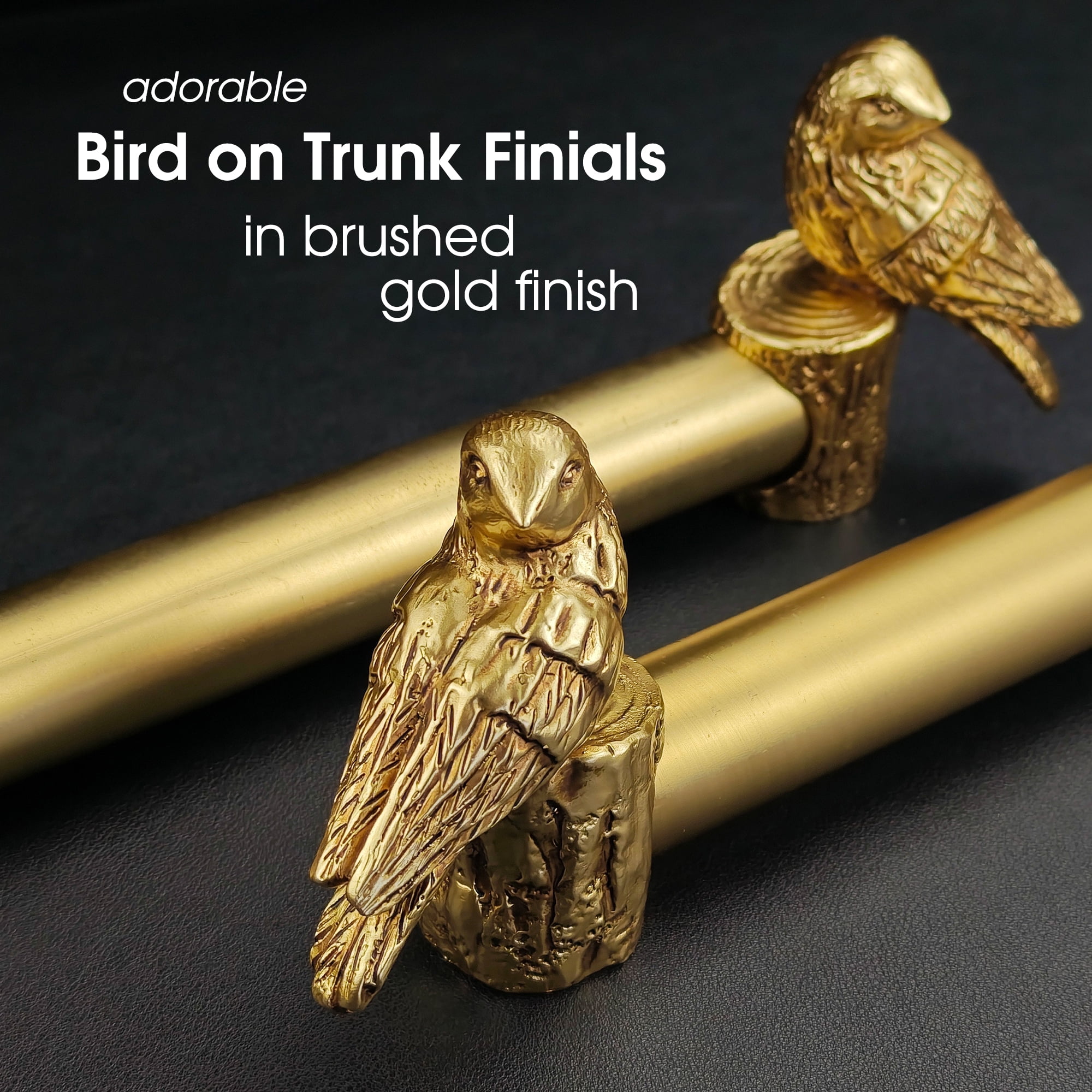 1-1/8 Inch Diameter Gold Curtain Rod with Bird Design Finials, 36-72''