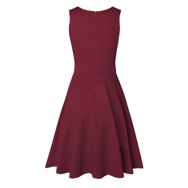 Guardurnaity Vestido plisado con columpio para mujer, vestido veraniego Vintage de cintura alta para graduación, moda de verano, accesorios de ropa para Vestidos Vino rojo M Guardurnaity AP010963-07