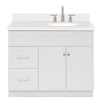 Ariel Hamlet 43 In. Right Offset Oval Sink Vanity With White Quartz Countertop In White