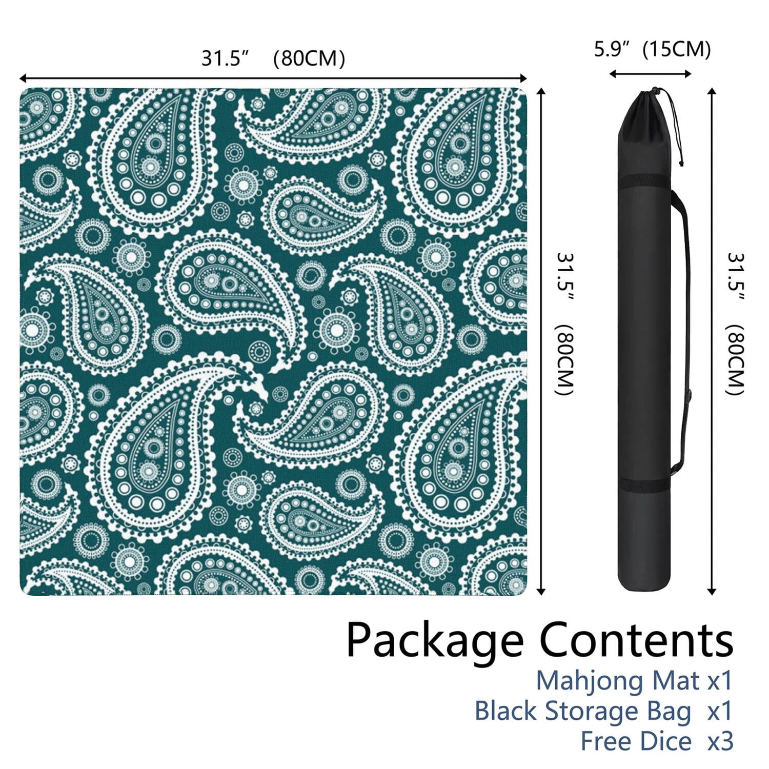 Premium Boho Print Large Rubber Game Mat 31.5x31.5 Inch Mahjong Table Cover Features Non-Slip Backing and Noise Dampening for Cards and Board Games